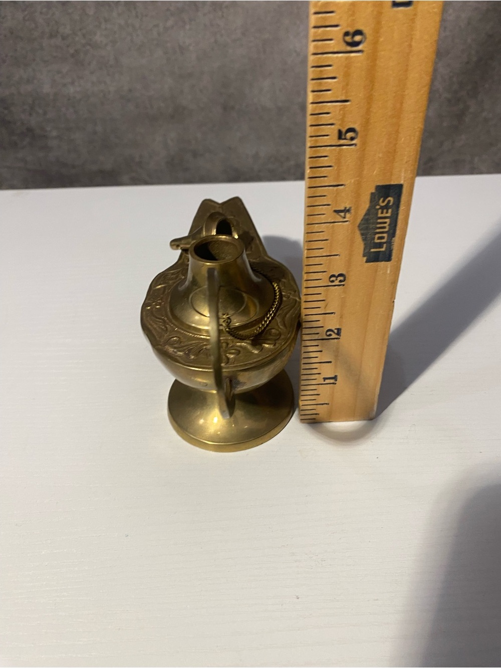 Vintage Engraved Brass Aladdin Genie Lamp Oil Incense Burner Chained Lid - Picture 7 of 10